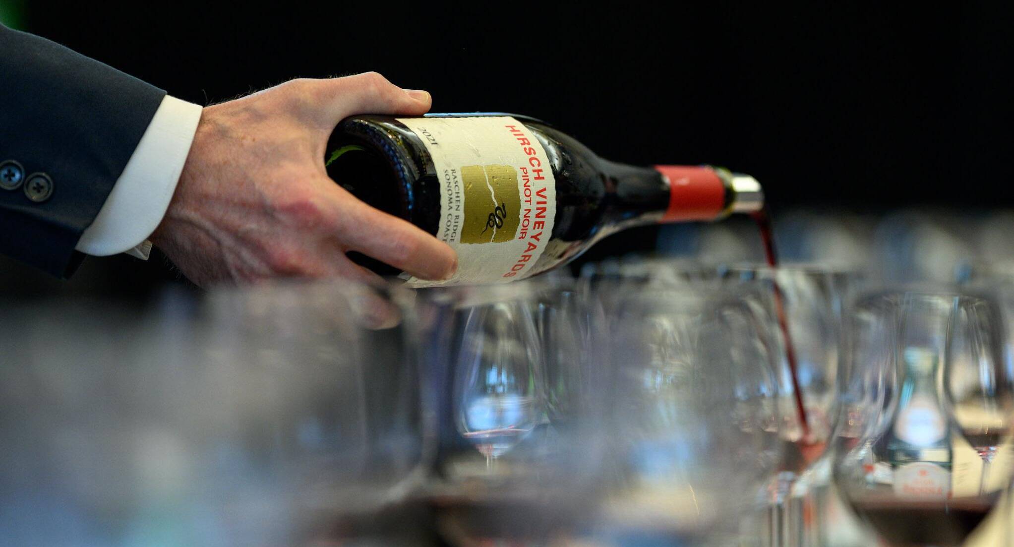 Pouring Hirsch Vineyards 2021 Rachen Ridge Estate Pinot Noir