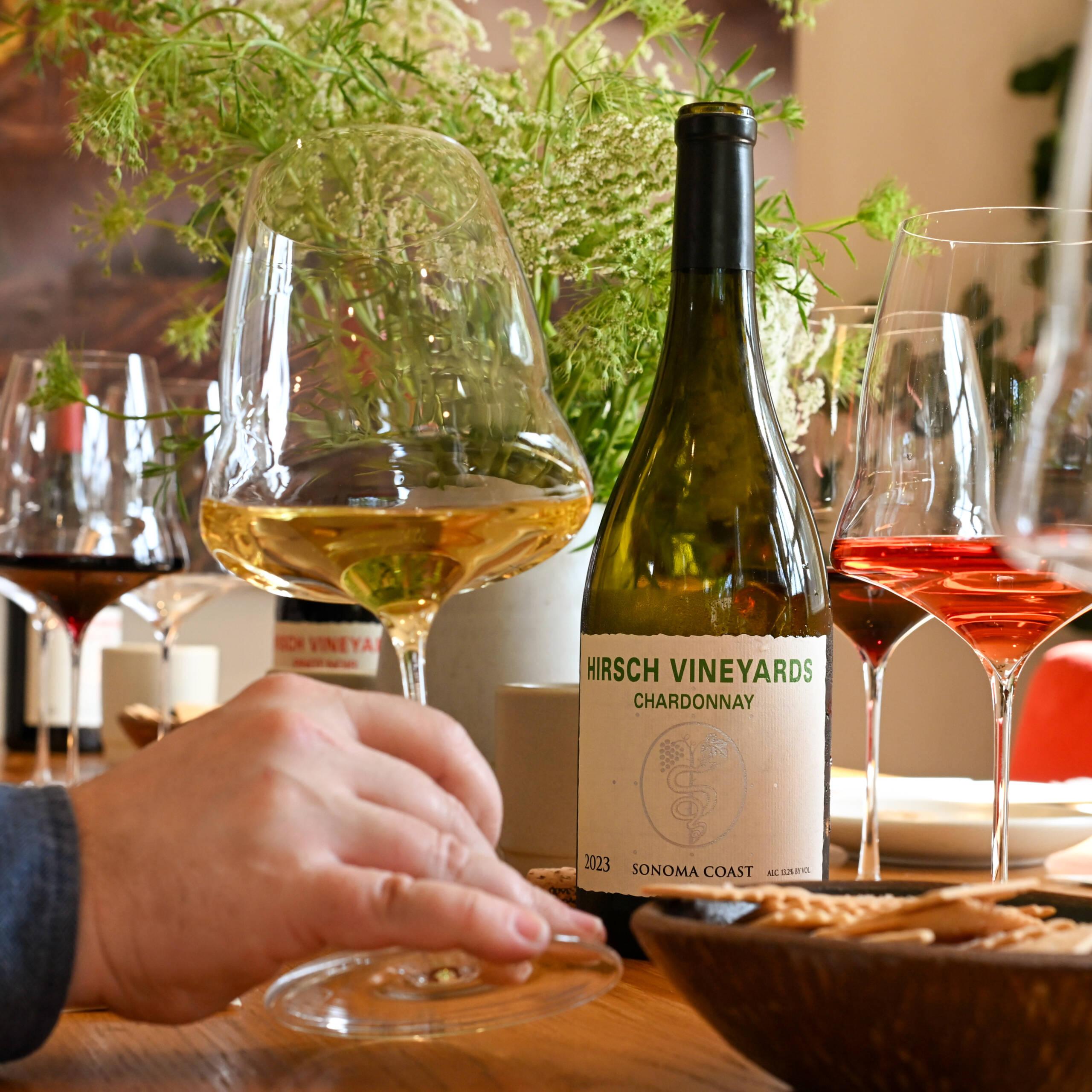 Tasting Hirsch Estate Chardonnay at our tasting room.
